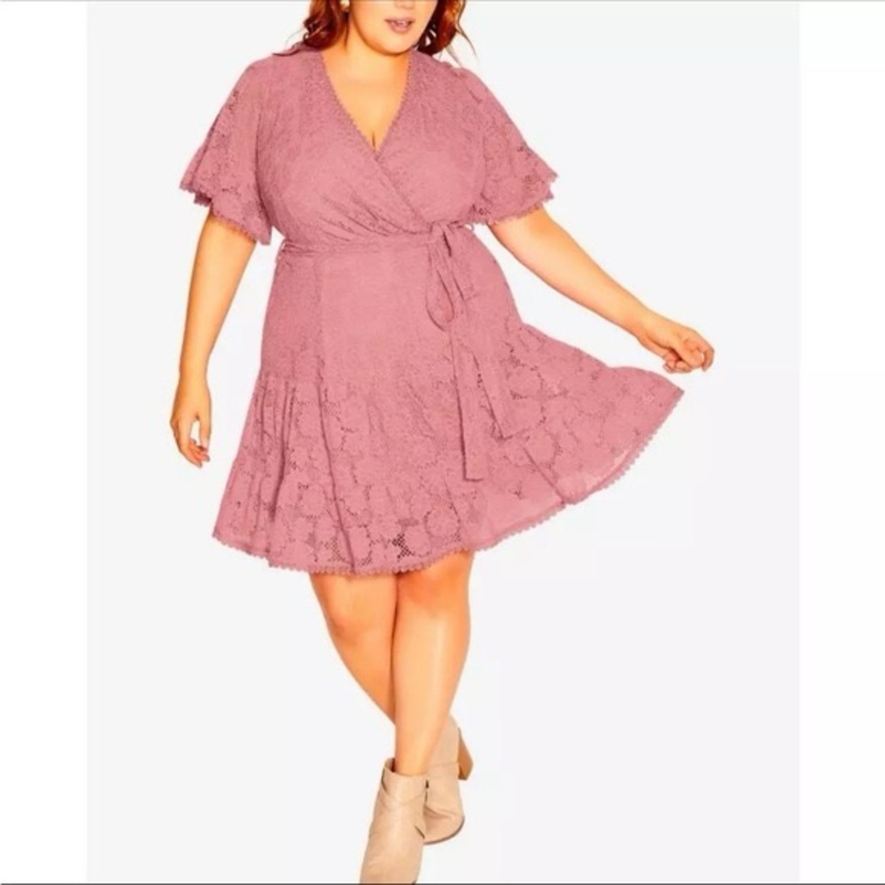 City Chic Garden Kisses Lace Dress in Roseberry